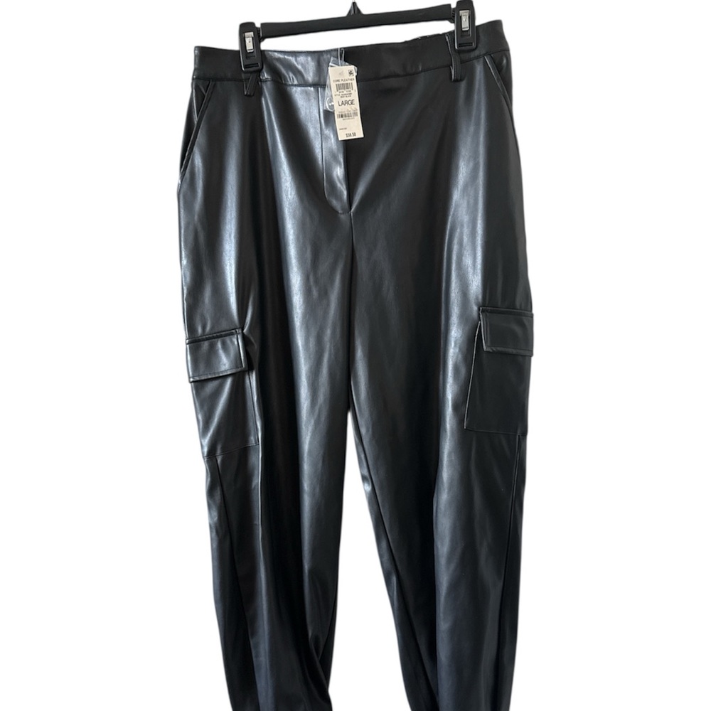 Bar III Black Faux Leather Cargo Pants